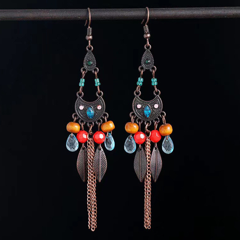 Retro Cá Tính Lá Tua Rua Tai Móc Phong Cách Dân Tộc Mặt Mỏng Dây Xích Bông Tai Bohemian Tất Cả Trận Đấu Được Vận Chuyển Trên Behalf