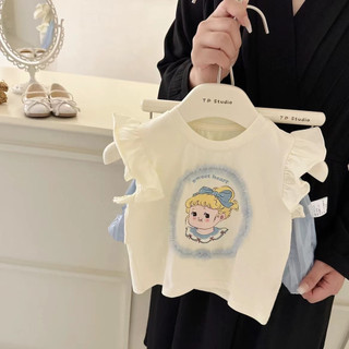Bộ đồ bé gái mùa hè mới 2025 Áo ngắn tay hoạt hình trẻ em áo hai mảnh quần búp bê bé gái