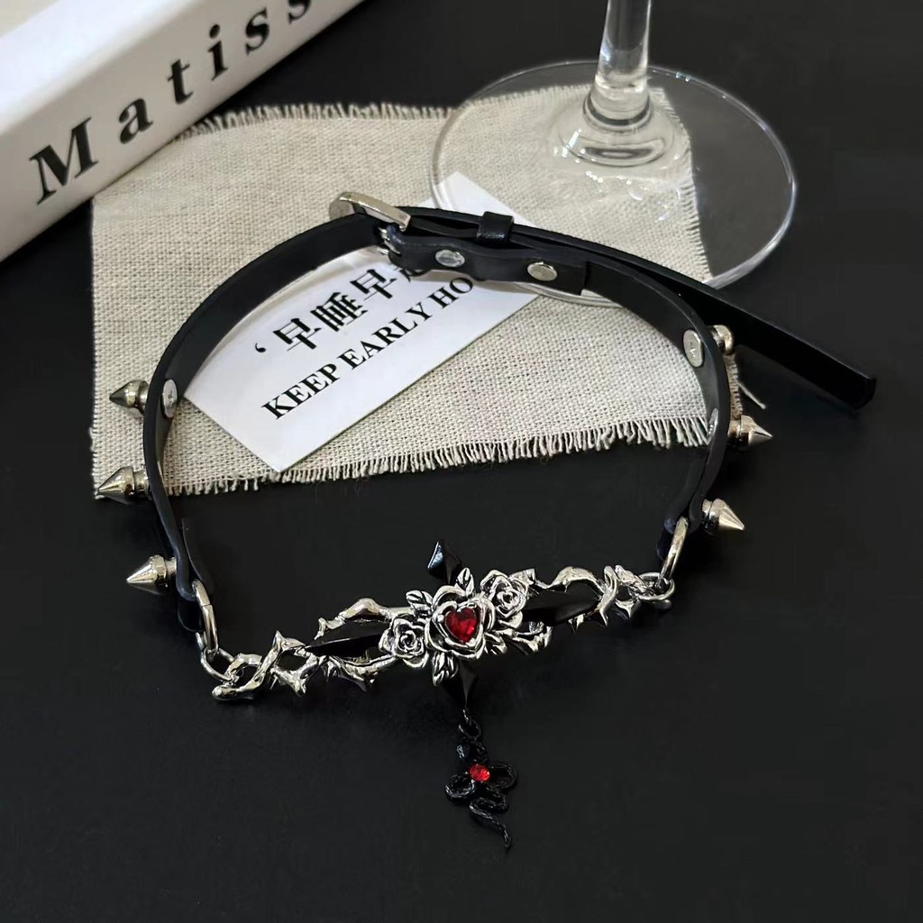 Vòng cổ da rắn cánh quỷ Gothic Punk cho phụ nữ, thiết kế choker ngọt ngào mát mẻ, dây chuyền clavicle choker thời thượng ZTTV