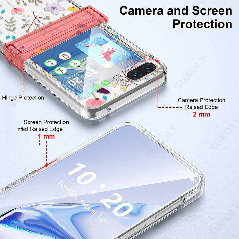 Vỏ Sang Trọng Cho Samsung Galaxy Z Flip 5 Flip 4 Flip3 Full Bản Lề Hoa Trong Suốt Gấp PC Vỏ Điện Thoại Cho Samsung Galaxy Z Flip 5 4 3 Ốp Lưng Cứng Chống Sốc