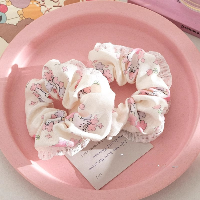 Dây Buộc Tóc Scrunchies Viền Ren Họa Tiết Gấu Mèo Xinh Xắn Phụ Kiện Tóc Cho Nữ Và Bé Gái