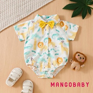 Mg-baby Bé Trai Áo Liền Quần Mùa Hè In Hình Cây Phía Trước Nút Áo Liền Quần Tay Ngắn Có Thắt Nơ Cho Sơ Sinh Quần Áo Dễ Thương