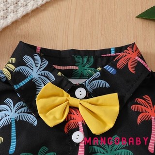Mg-baby Bé Trai Áo Liền Quần Mùa Hè In Hình Cây Phía Trước Nút Áo Liền Quần Tay Ngắn Có Thắt Nơ Cho Sơ Sinh Quần Áo Dễ Thương