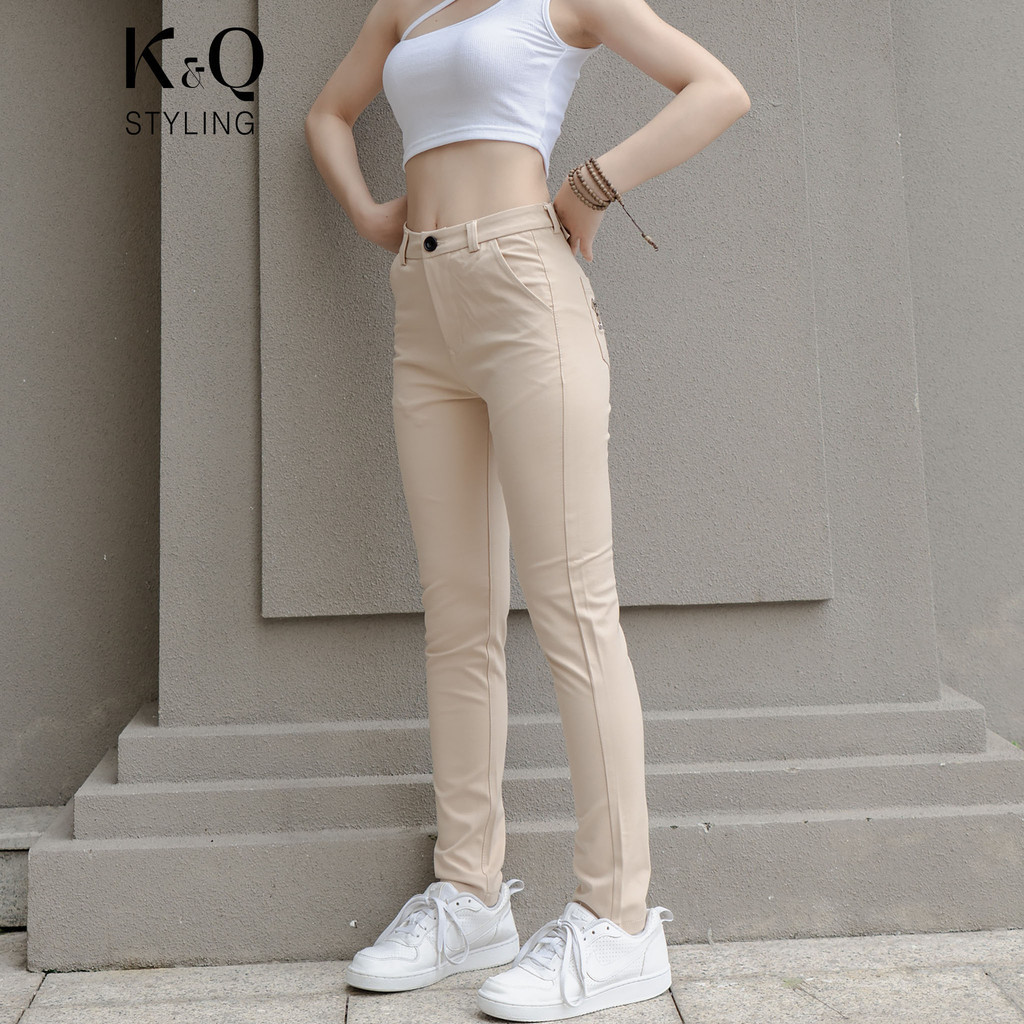 Ảnh Quần kaki nữ KQ STYLING ống đứng ôm dáng co giãn 4 chiều mềm mịn Kem Vàng cao cấp 1