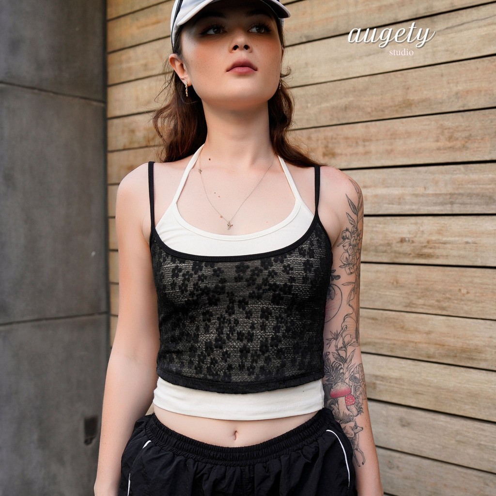 Set Áo Hai Dây Gồm Áo ren và Áo Trắng Dây Cổ Augety Studio, QUINN TOP