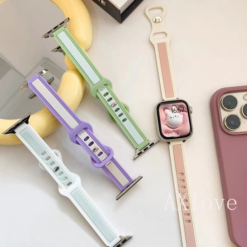 Dây đeo silicon S11 thời trang dễ thương cho Apple Watch Ultra 2 49mm Series 9 45mm 41mm 44mm 40mm 42 38 mm Vòng đeo tay thể thao cho iwatch 8 7 Se 3 4 5 6 ban nhạc