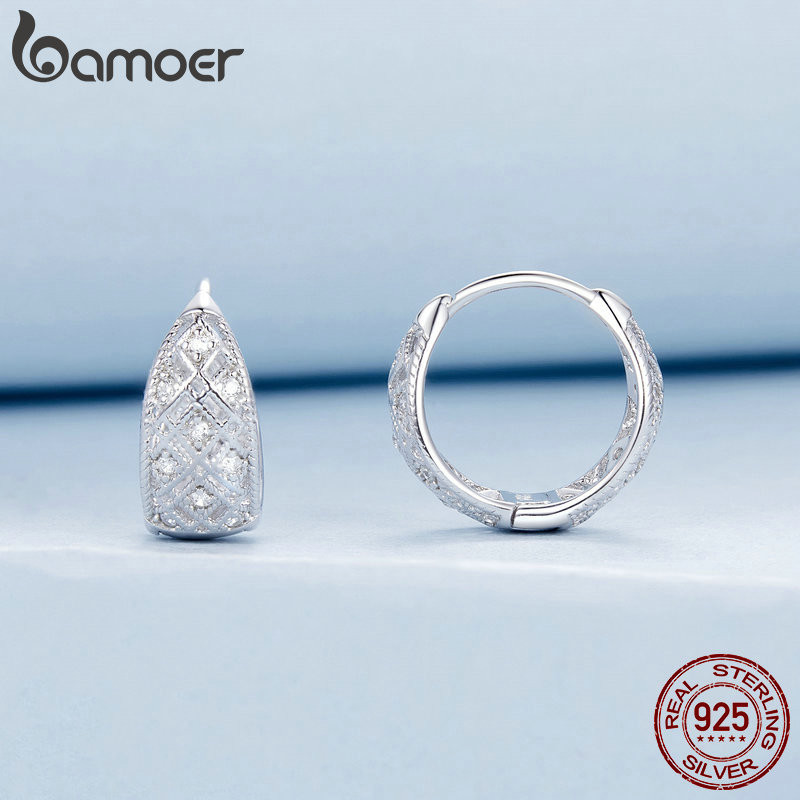 Bamoer 925 Sterling Sliver Vòng Bông Tai Vintage Thiết Kế Ren Trang Sức Quà Tặng Cho Nữ