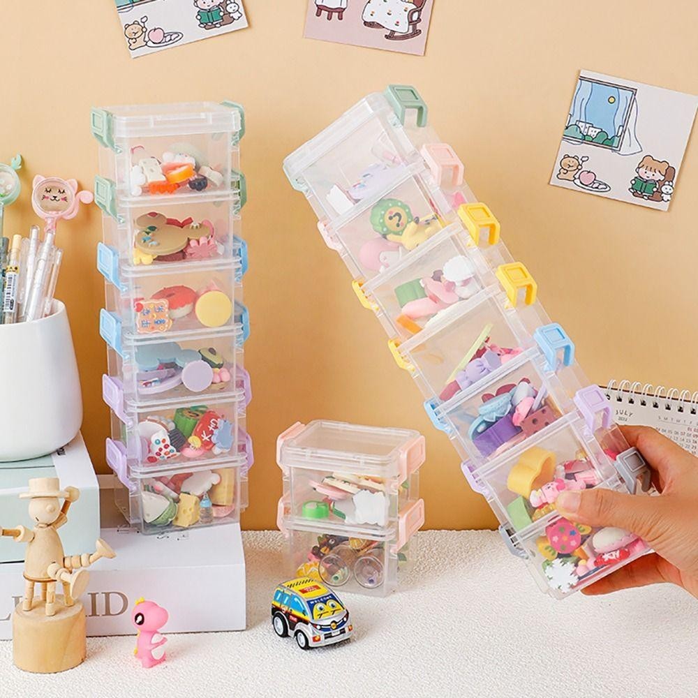 Kho lưu trữ trang sức CHEESELY, Hộp lưu trữ Mini trong suốt nhiều lớp, Khóa ma thuật bằng nhựa đa chức năng để bàn Đồ lặt vặt sắp xếp nhà bếp