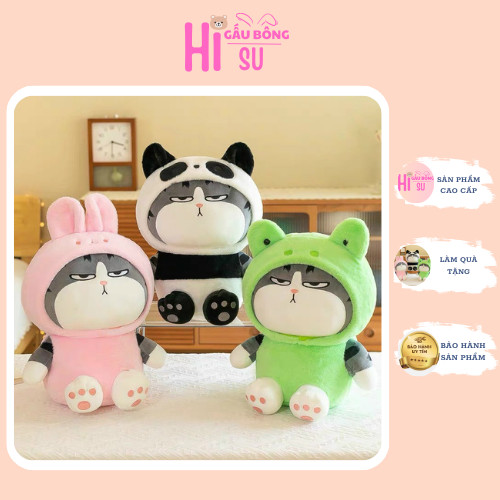 Gấu bông mèo hoàng thượng cosplay gấu trúc ếch thỏ , Mèo bông đội mũ động vật kiểu dáng đáng yêu kích thước 45cm
