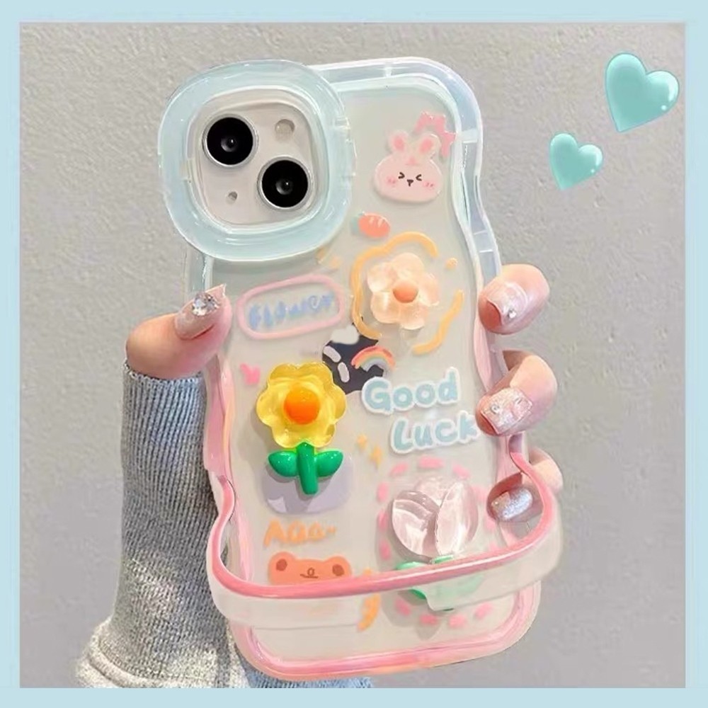 Lập Thể Động Vật Dễ Thương Hoa Sóng Hai Chiều Trộm Giá Đỡ Ốp Lưng Điện Thoại iPhone 17ProMax 16Plus 15 14 13 12 11 Bảo Hiểm Chống Sốc Bảo Vệ Mềm Cove