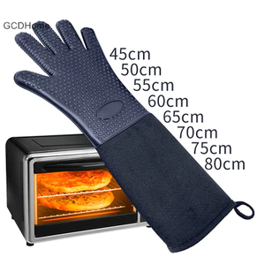 Gcdhome Khâu Màu Trơn Chịu Nhiệt Nhà Bếp Găng Tay Nấu Ăn Chống Trơn Trượt Lò Nướng BBQ Găng Tay Cực Dài Hữu Ích HOT