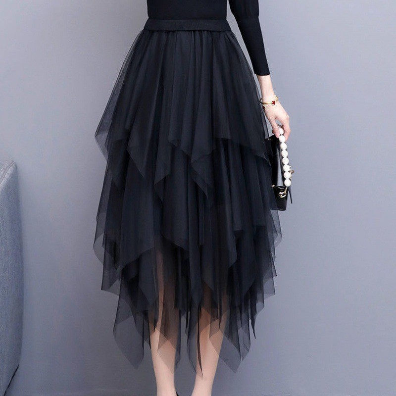Váy Drape mỏng hơn không đều lưới A.t.a