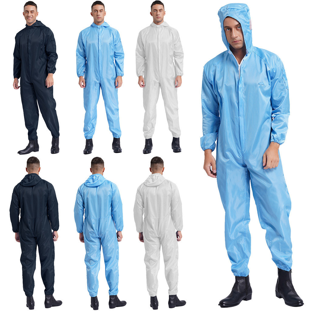 YOOJOO Unisex Chống Tĩnh Điện Chống Bụi Có Mũ Trùm Đầu Coverall Dây Kéo Phía Trước Full body Áo liền quần Quần Lót Cho Công Nhân Xưởng Xịt Sơn