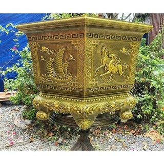 Khuôn đúc chậu lục giác rộng 70 cm chân liền mẫu mới nhất, hoa văn thuyền ngựa, chất liệu nhựa abs