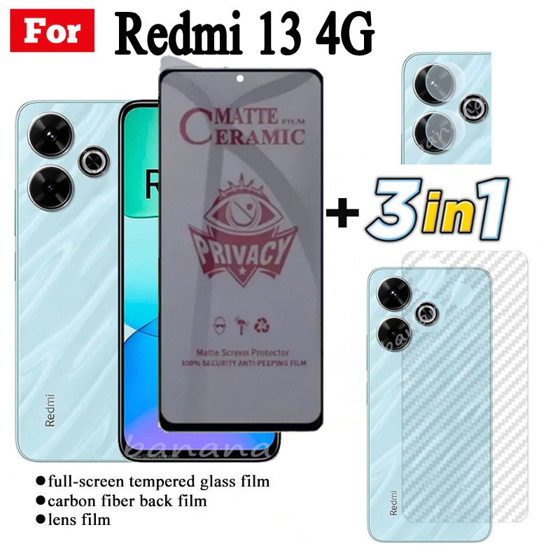3 TRONG 1 Redmi 13 4G Chống Gián Điệp Riêng Tư Gốm Phim Cho Redmi 12 12C 13C Redmi A3 Turbo 3 Ống Kính Máy Ảnh Kính Bảo Vệ Màn Hình Và Mặt Sau Phim