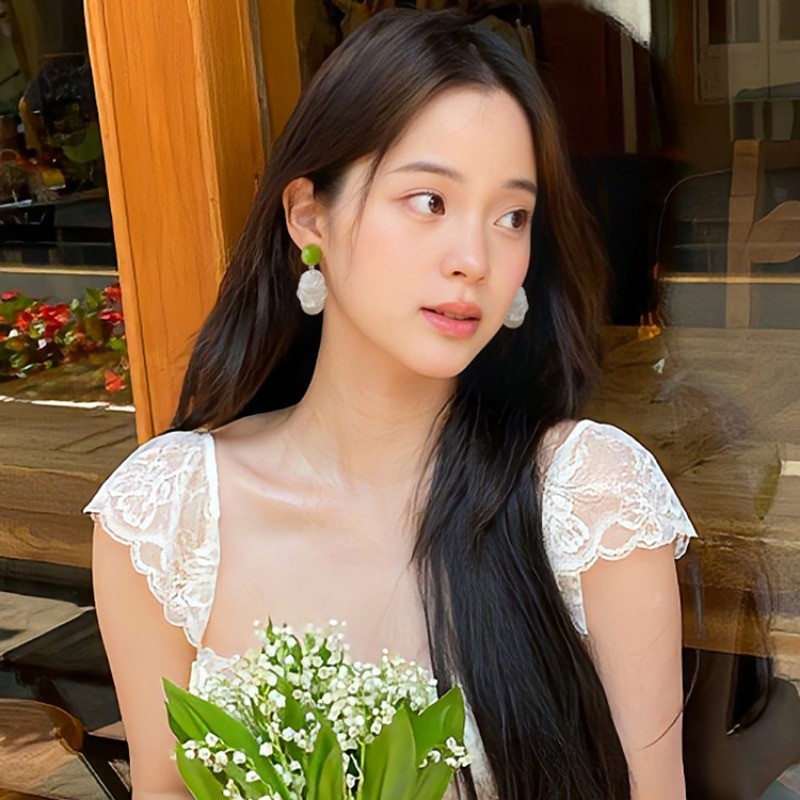 Bông tai nữ tình yêu màu hồng Bông tai hoa thời trang Hàn Quốc
