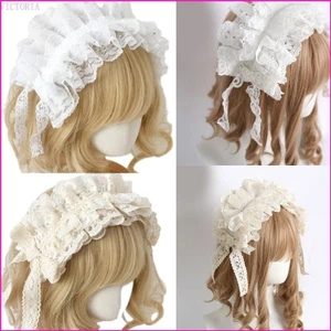 Vic Pháp Bowtie Hairband Ruffle Ren Headband Lolitas Hairbow Trang phục Mũ đội đầu
