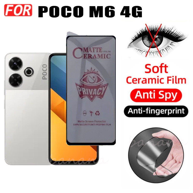 3 TRONG 1 Poco M6 4G Phim Gốm Chống Gián Điệp Riêng Tư Cho Poco M6 Pro 4G F6 Pro X6 Pro X5 Pro X4 Pro Ống Kính Máy Ảnh Kính Bảo Vệ Màn Hình Và Phim Mặt Sau