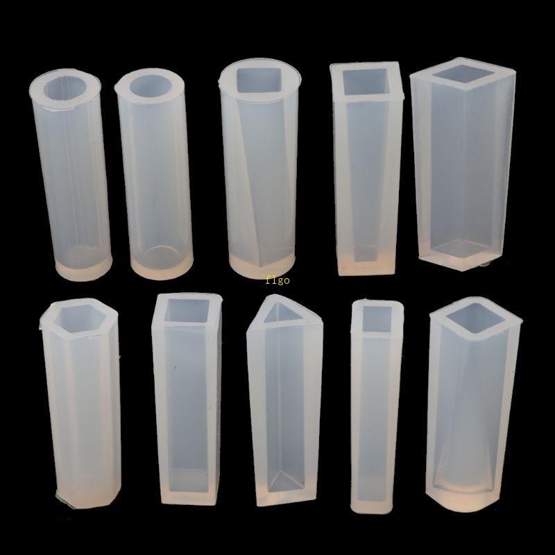 Flgo 10x Bộ Khuôn Nhựa Pha Lê Silicone Cube Kim Tự Tháp Khối Vuông Mặt Dây Khuôn