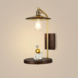 AIMI Retro Bằng Gỗ Đồng Thau Kính Treo Tường Phòng Khách Phòng Ăn Aisle Trang Trí Sò Phòng Ngủ Đèn Đầu Giường