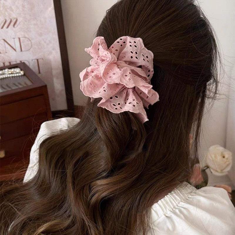 Ren thêu lớn Scrunchies - Vòng buộc tóc nơ ruy băng​ - Dây buộc tóc cao su đàn hồi - Giá đỡ đuôi ngựa cho bé gái - Dễ thương, Thời trang, Thanh lịch - Vòng tóc lưới - Phụ kiện tóc phổ biến