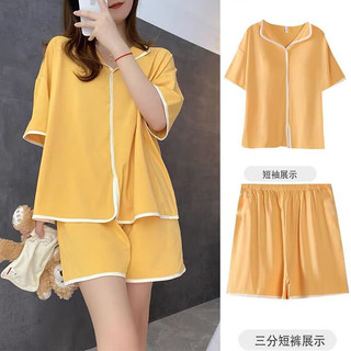 Bộ đồ ngủ nữ mùa hè phong cách Hàn Quốc quần short ngắn tay đôi ngắn giản dị phong cách dễ thương quần áo nhà màu trơn Bộ đồ Nhật Bản