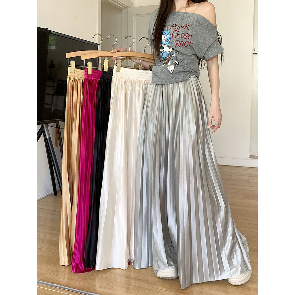 SUXI Tính khí mùa xuân Thiết kế nhẹ nhàng Drape Váy dài nữ cạp cao 250228