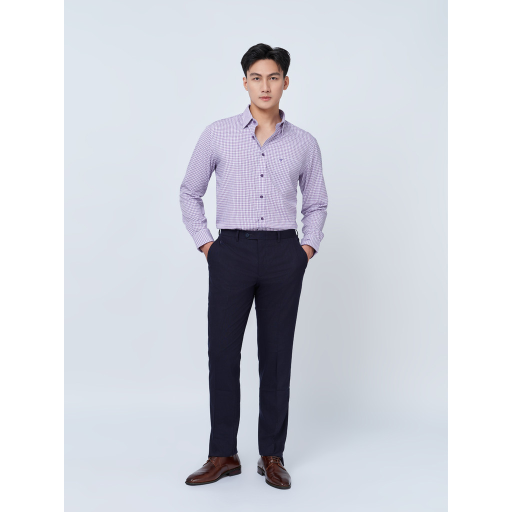 Sơ mi dài tay vạt tròn VIETTIEN vải sợi hoa hồng phom REGULAR VT00000337