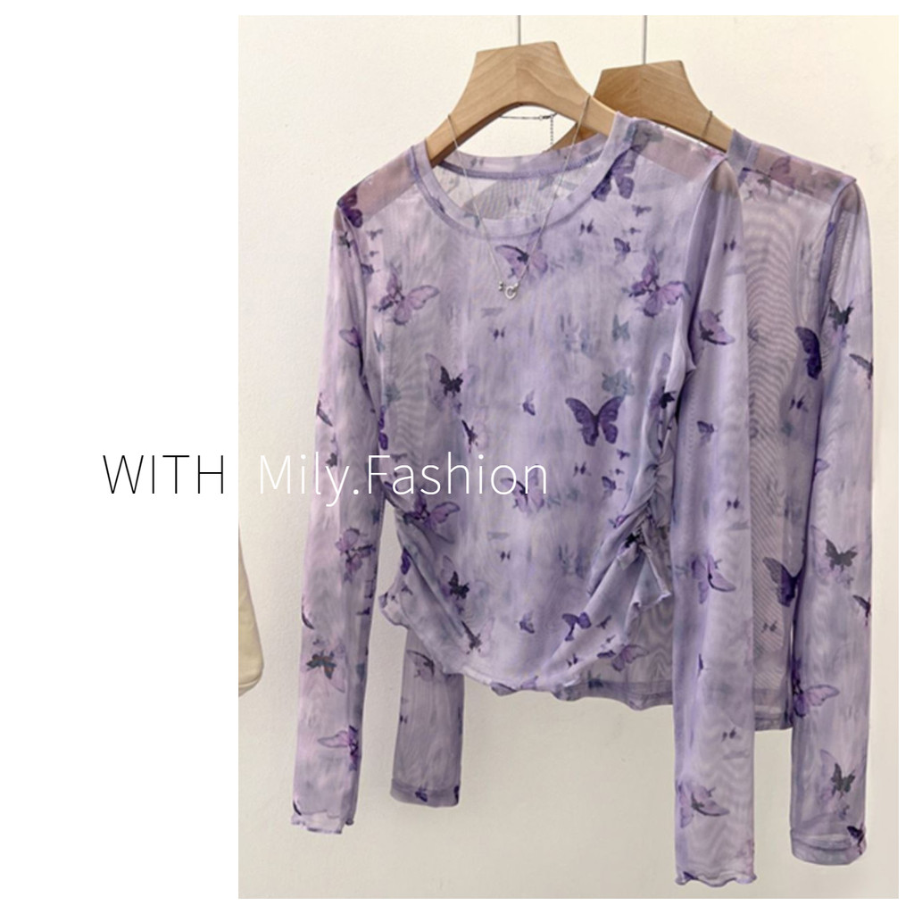 Milyfashion Tie-Dye In Gạc Chống Nắng Dài Tay T Mỏng Tím Ngắn