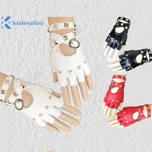 Kudosation Nữ Da Nửa Ngón Găng Tay Punk Đinh Tán Thắt Lưng Găng Tay Tiệc Halloween Punk