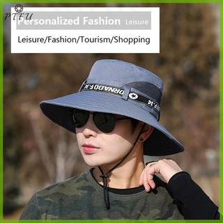 Ptfu Chống Gió Nam Ngoài Trời Mũ Rộng Vành Phẳng Đầu Nam Cắm Trại Mũ In Chữ Chống Tia UV Dây Đeo Rỗng Ra Nam Người Cá Mũ Mũ Mũ Mũ Mới