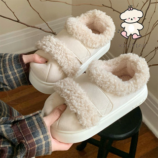 Xixitiao Nữ Thời Trang Màu Sắc Phù Hợp Với Cừu Len Giày Cotton Mùa Thu Đông Phong Cách Mới Phiên Bản Hàn Quốc Thường Ngày Ấm Áp Sang Trọng Giày Trắng