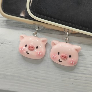 Diy Resin Pink Shy Pig Head Charm cho phích cắm bụi điện thoại, phụ kiện trang trí cho thiết bị di động