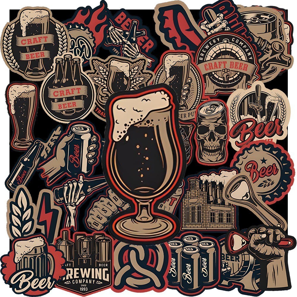 Bộ Sticker - 50 cái Sticker Retro Beer , Decal Beer Vintage dán vali, điện thoại, mũ bảo hiểm