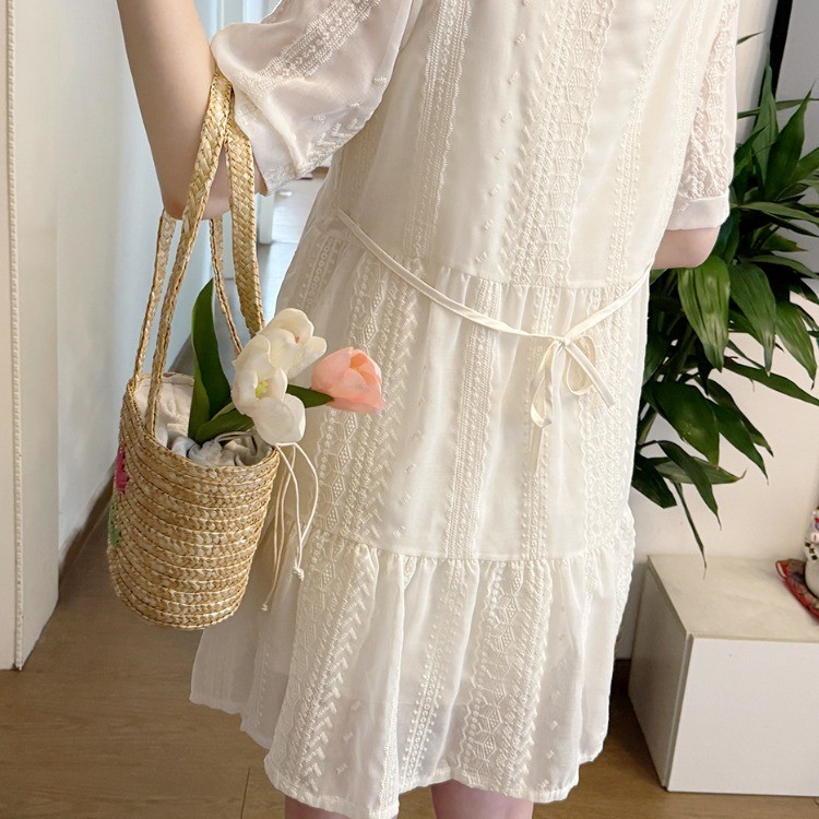 Váy bà bầu thời trang mùa hè Phong cách mới thêu ren cho bà bầu