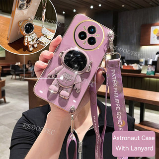 Ốp lưng Realme 14 Pro + 5G Thời trang mới Vỏ điện thoại mạ điện 6D dễ thương Realme 14 Pro Plus 14 Pro + 14Pro + Có giá đỡ phi hành gia Dây đeo chéo dài cho bé gái