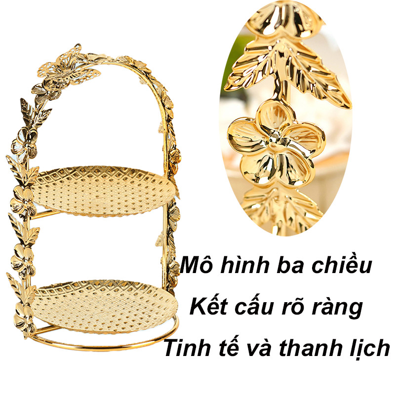 Khay bánh kem 2 tầng，Khay bánh kẹo, Khay chuyên dụng cho hoạt động, viền vàng kim cao cấp để hoa quả
