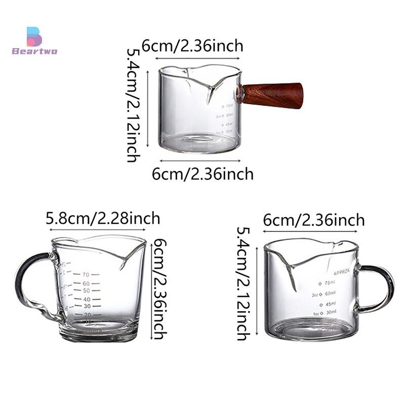< Beartwo > 70 / 75ml Espresso Shot Glass Vòi đôi Cốc đo thủy tinh Tay cầm chịu nhiệt Cân trong suốt Rượu Sữa Cà phê Bình Đẹp