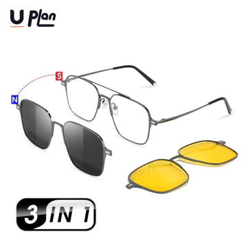 UPLAN 3 Trong 1 Kính Mát Nam Phân Cực Kính Mát Tầm Nhìn Ban Đêm Kính Mắt Từ Kính Chống Nắng Khung Kính 3 Ống Kính Unisex Chống Tia UV Kính Mắt Thời Trang