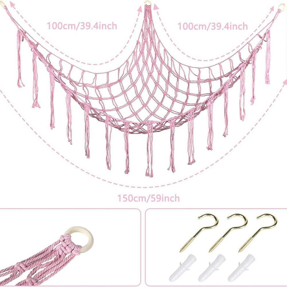 SEYAWSON Treo Lưu Trữ Tổ Chức, Võng Đồ Chơi Dây Cotton Dệt, Tua Rua Góc Tường Lưới Nhồi Bông Võng