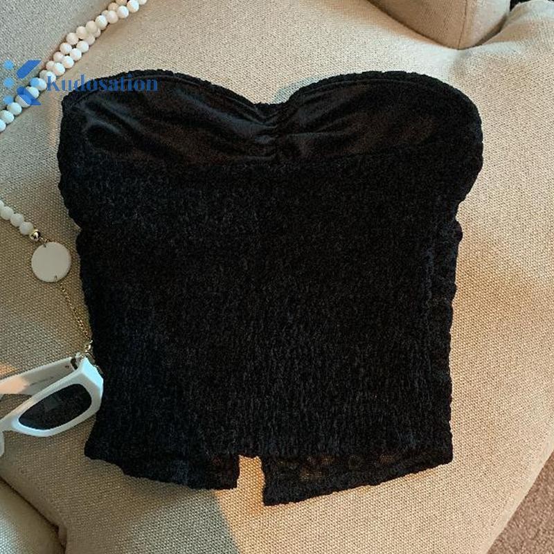 Kudosation Nữ Ren Gợi Cảm Crop Strapless Có Đệm Ngực Mùa Hè Sang Trọng Đảng Câu Lạc Bộ Áo Đẹp