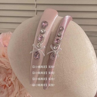 Băng đô nơ xốp Satin màu hồng ngọc trai