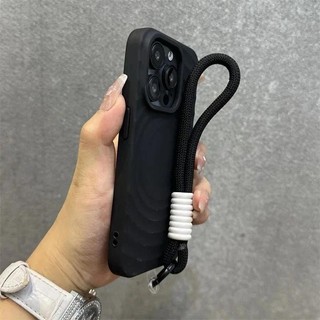 Ốp điện thoại gợn sóng sang trọng có dây buộc cho iPhone 11 12 13 14 15 16 Pro Max Plus Vỏ chống sốc từ tính mềm