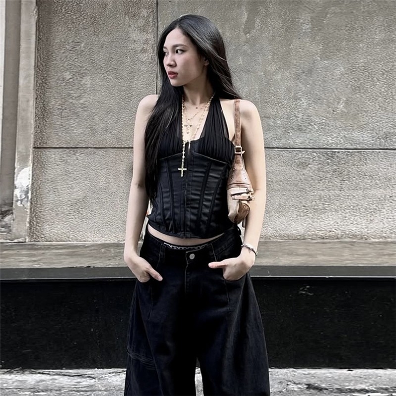 Klalien Áo Vest Gợi Cảm Dây Không Tay Lưng Skinny Nhìn Mỏng Hơn Màu Trơn Thường Ngày Hot Chick 2025 Thời Trang Mới Nữ