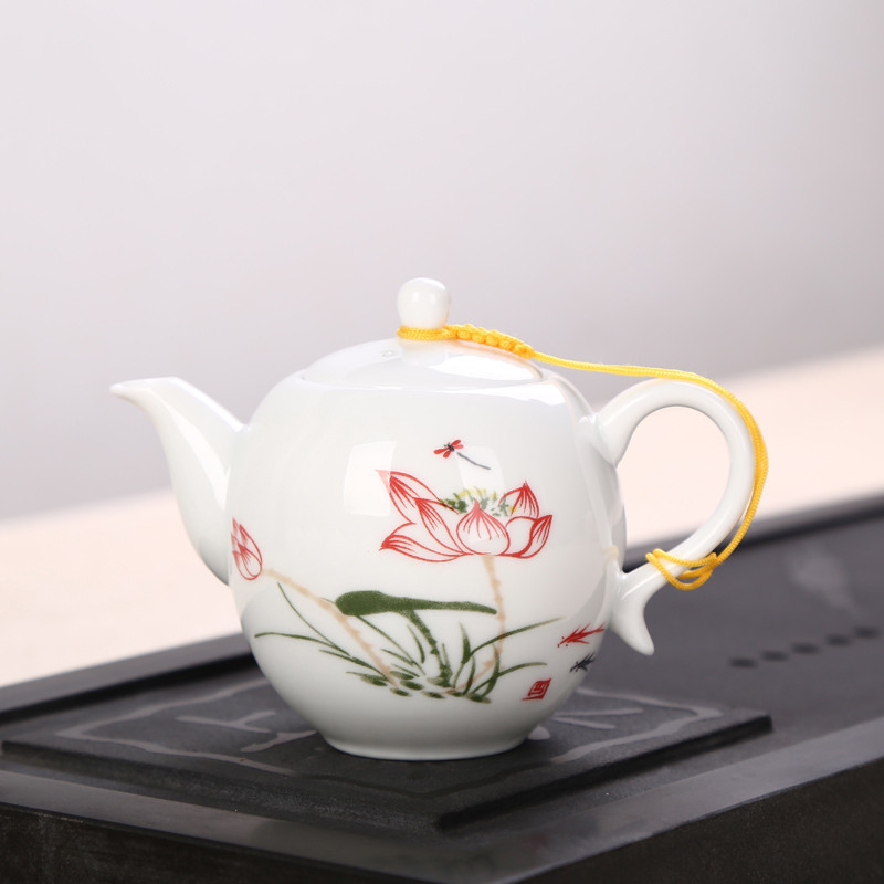 Ấm Sứ Cảnh Đức Vẽ Tay Họa Tiết Đẹp Mắt 220 ml (Sứ trắng bạch định thấu quang)