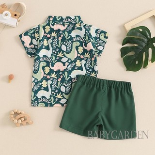 Baga-6 tháng-4years Bé Trai Quý Ông Trang Phục Khủng Long In Tay Ngắn Nút Áo Sơ Mi Có Thắt Nơ Và Quần Short Bộ Trang Phục Trang Trọng