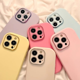 Ins Macaron Vỏ Điện Thoại Siliocne Đơn Giản Tương Thích Cho iPhone 15 14 Pro Max Vỏ iPhone 11 12 13 Pro Max Bảo Vệ Ống Kính Ốp Lưng Mềm Chống Sốc