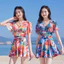 Áo tắm nữ in hình lá phong đi biển Bộ đồ Bikini che xác thịt và giảm béo Bộ đồ bơi eo cao