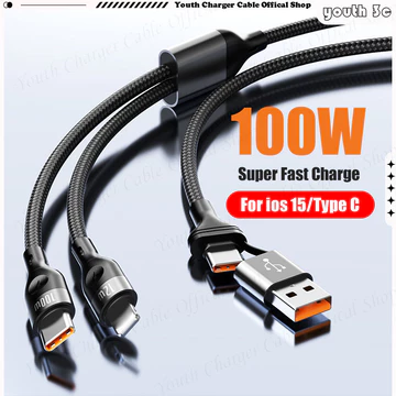 Cáp sạc siêu nhanh 4 trong 1 100W USB A / C sang ios 15 Loại C Dây sạc 2 đến 2 Cáp dữ liệu sạc nhanh dệt