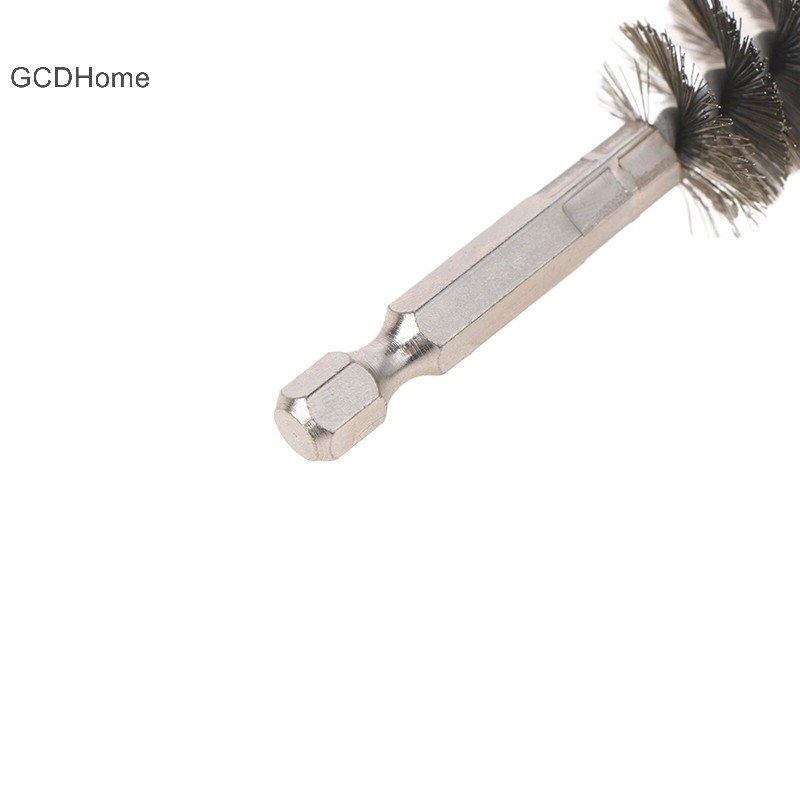 Gcdhome 1 / 6 Bàn chải làm sạch lỗ khoan 1 / 4 "Tay cầm lục giác Bàn chải dây thép không gỉ để làm sạch chống gỉ Cổng ống 8-19mm HOT